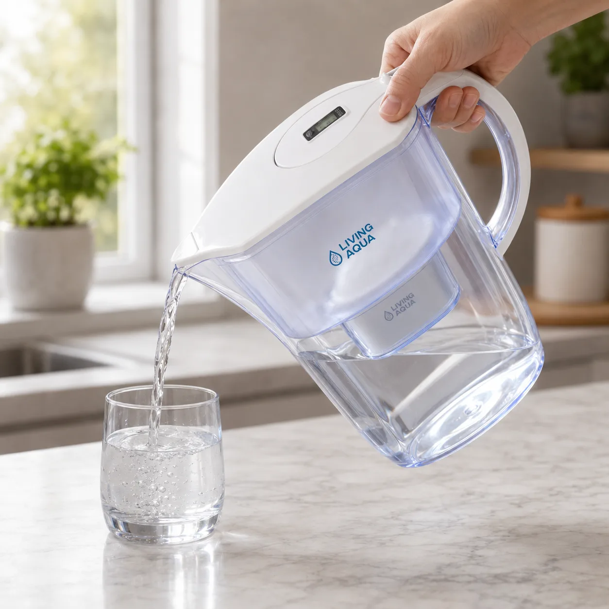 Photo 5 White alkaline pitcher while pouring