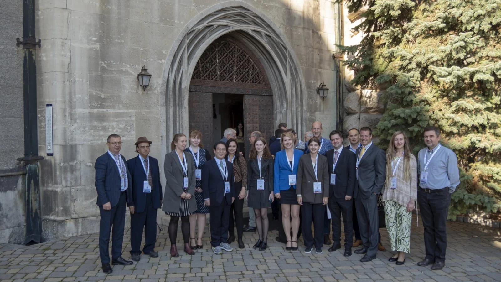 Conference participants at the entrance to Smolenice Castle, Prof. Pokotylo on the far left